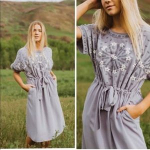 Piper & Scoot Periwinkle Embroidered Dress Large